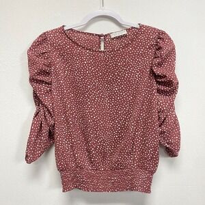 Paper & Crane women's top Adorable polka dot ¾ puff sleeve Blouse size L